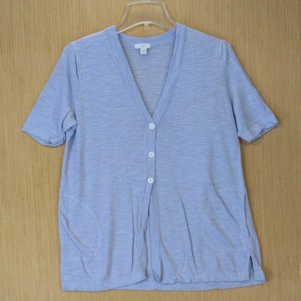J. Jill Minimalist Coastal Knit Cardigan Sweater S Petite Blue Elevated Basic